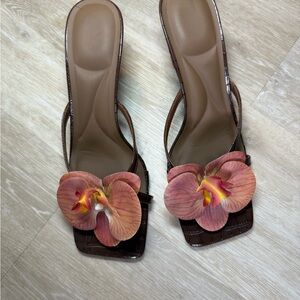 SHEIN Brown Floral Heeled Sandals